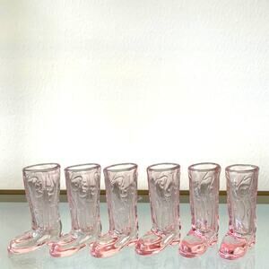 Home Essentials Pink Boot Shot Glasses Set of 6 Western Boot Barware .75 oz New